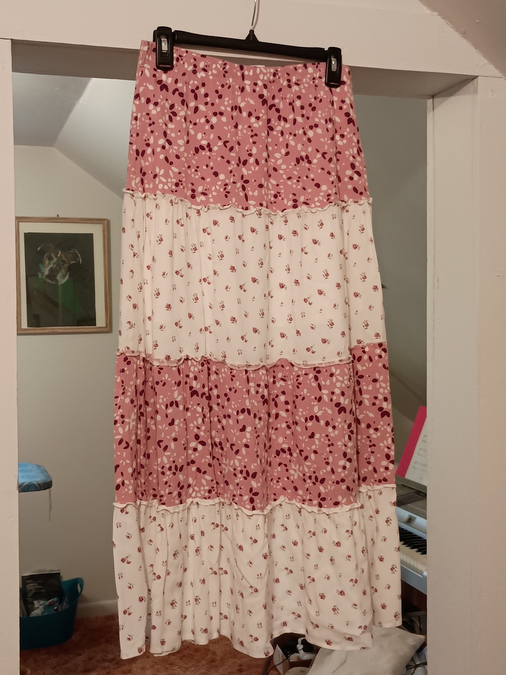 Bohemian Tiered Pink & White Floral Maxi Skirt